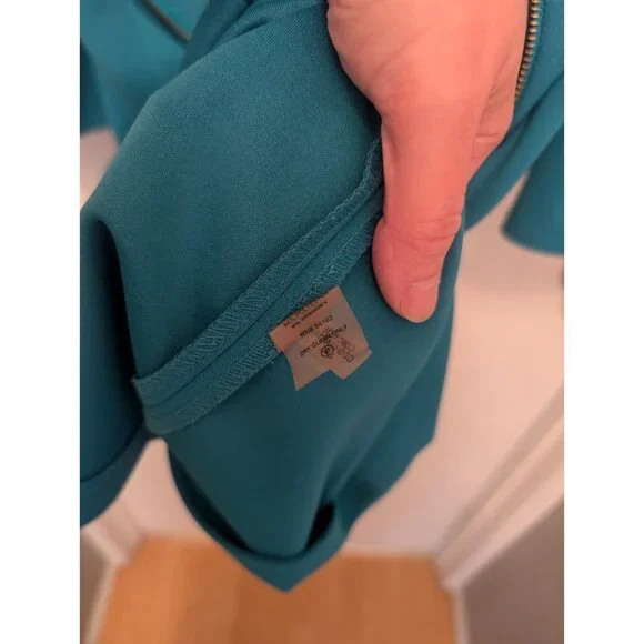 Calvin Klein, Blue/Teal Back Zip Sheath Dress with Bell Sleeves, Size 8 - Picture 5 of 8
